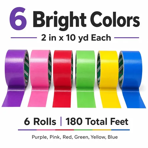 Miniatura 2 de Giftexpress 6 cintas adhesivas de colores surtidos – Cintas multiusos, colores brillantes, ideales para hacerlo tú mismo, arte, hogar, escuela