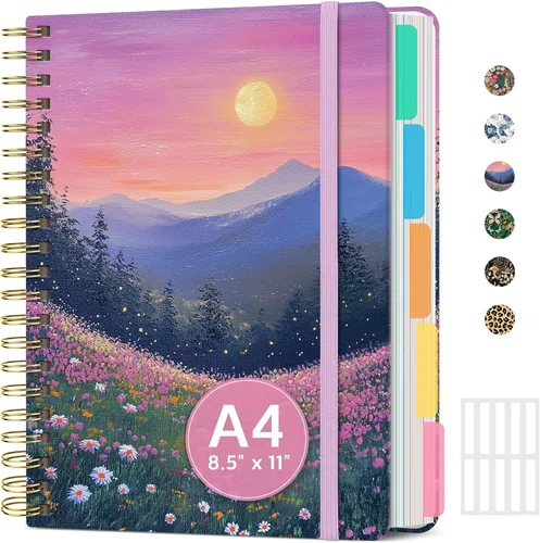 Miniatura 30 de Cuadernos grandes de espiral rayados para el trabajo con divisores y pestañas extraíbles, 8.5 x 11 pulgadas, bonito cuaderno de tapa dura de 5 A