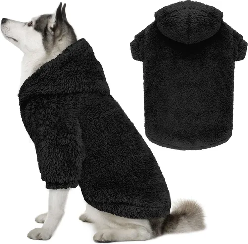 Miniatura 15 de Suéteres de vellón y sherpa para perros pequeños, mullidos, suaves, de doble cara, afelpados, con capucha, negro, XS