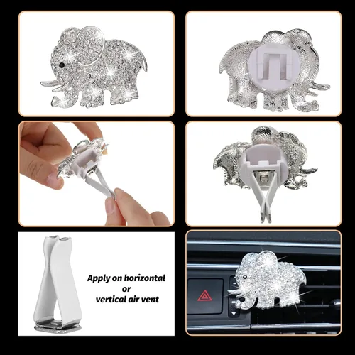 Miniatura 5 de Frienda - Accesorios brillantes para coche con elefante de imitación de diamante, ambientador para decoración interior del coche para mujeres, clip