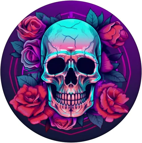 Miniatura 3 de Synthwave Sugar Skull Flowers PopSockets intercambiables PopGrip