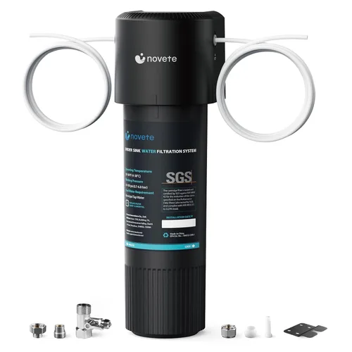 NOVETE Filtro de agua para debajo del fregadero, conexión directa de 1/4", actualización cada 3 años, 30,000 galones, certificado NSF/ANSI 42/372,