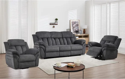 Miniatura 19 de CANMOV Juego de sofá reclinable, sofá biplaza reclinable manual y sofá de 3 plazas con reposabrazos sobrerelleno para sala de estar, muebles de Gris