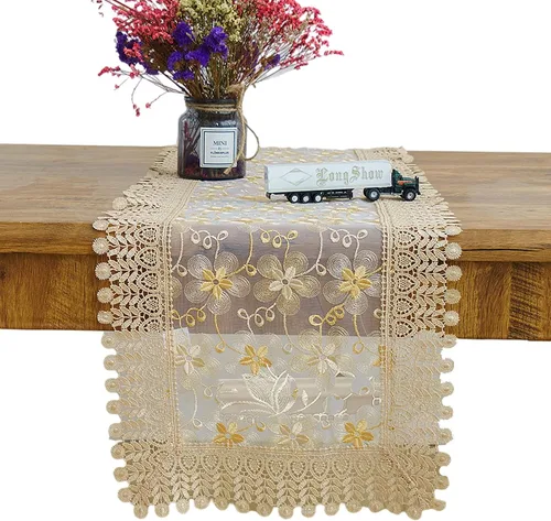 Miniatura 8 de Camino de mesa bordado de flores de encaje, rectangular, para bodas, fiestas, despedidas de soltera, comedor, decoración de mesa auxiliar, 16 x 48