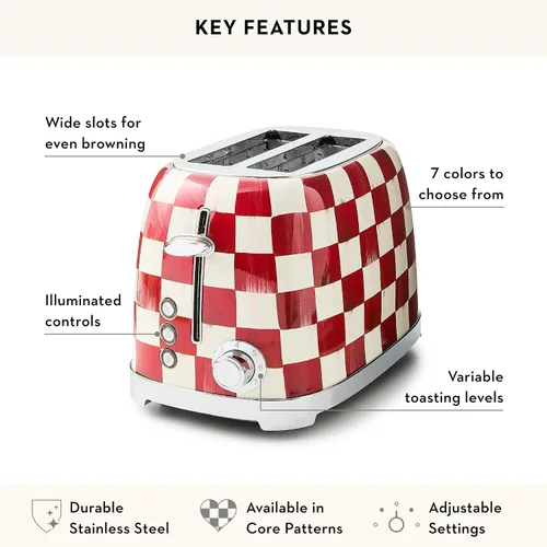 Miniatura 6 de MACKENZIE-CHILDS Paquete de hervidor eléctrico de acero inoxidable con tostadora de 2 rebanadas de acero inoxidable, cuadros de cereza roja y blanca