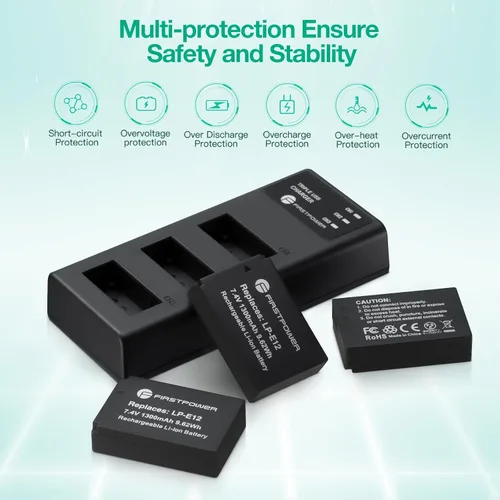 Miniatura 7 de FirstPower Paquete de 3 baterías LP-E12 y cargador de triple ranura para cámaras Canon EOS M50, M50 Mark II, M, M2, M10, M100, M200, Rebel SL1