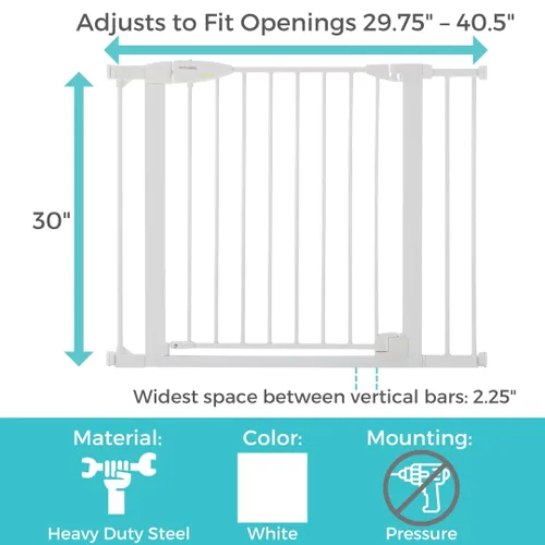 Miniatura 6 de Toddleroo by North States - Puerta de bebé con cierre automático de Bright Choice: Puerta de bebé montada a presión para puertas con mango que Blanco