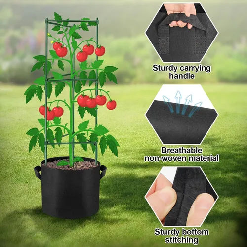 Miniatura 5 de NNG Paquete de 2 jaulas de tomate de 48 pulgadas con bolsas de cultivo de 10 galones, jaulas de soporte para plantas de jardín, estacas de torre