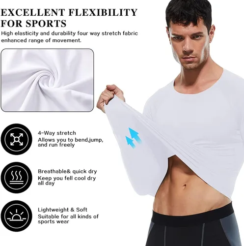 Miniatura 3 de Camisetas de compresión para hombre, manga larga, para entrenamiento, gimnasio, correr, camisetas deportivas frescas y secas