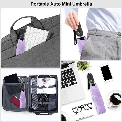 Miniatura 101 de LEAGERA Paraguas de viaje compacto para bolso, mango plano, impermeable para lluvia ligera