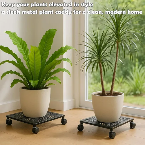 Miniatura 8 de Paquete de 1 carrito cuadrado de metal de 12 pulgadas con ruedas, soporte grande para plantas rodantes para interiores y exteriores, carrito