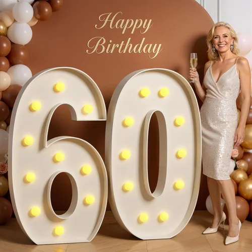 Miniatura 33 de Números de marquesina de 4 pies de alto, 4 pies de alto, números grandes iluminados 0 para 30, 40, 50, 60, decoración de fiesta de cumpleaños