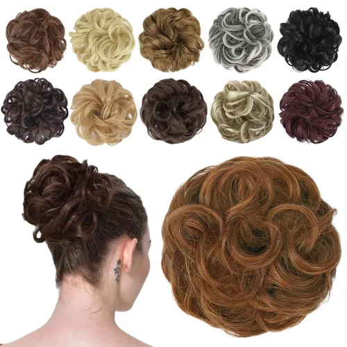 Miniatura 11 de FESHFEN Pieza de Cabello de Moño Desordenado - Extensiones Elásticas Onduladas Rizadas de Moño Scrunchies Sintético Chignon Postizos para Mujeres