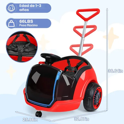 Miniatura 6 de ANPABO Auto eléctrico de empuje y paseo 3 en 1, juguete de paseo para niños de 12 V con control remoto, giro de 360°, cinturón de seguridad de 5 Rojo