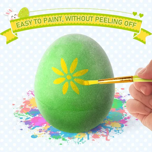 Miniatura 4 de Kit de pintura de huevos coloridos de Pascua, huevos flocados pintables con kit de garabatos para diseño de bricolaje, huevos flocados colgantes