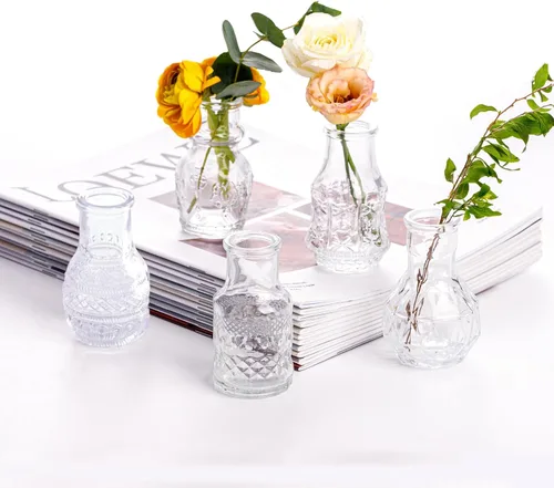 Miniatura 14 de Juego de 12 jarrones de cristal con brocha, jarrones de cristal para centros de mesa lindos, mini jarrón transparente a granel para decoraciones