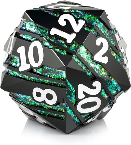 D20 Dados Metal DNDND - Dados metálicos grandes de 1.299 in con magnífica caja de regalo para Calabozos y Dragones (rayas verdes)