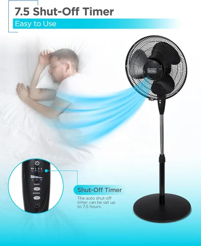 Miniatura 8 de BLACK+DECKER - Ventilador de pie de 16 pulgadas (40.64 cm) con base de pedestal, ventilador de pie ajustable en altura con control remoto y panel