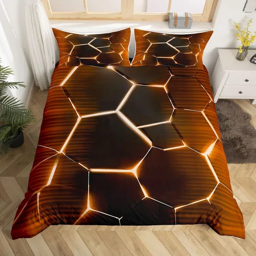 Miniatura 13 de Feelyou Juego de funda de edredón de panal de abeja, color verde y amarillo, juego de ropa de cama hexagonal para niños y niñas, funda de edredón