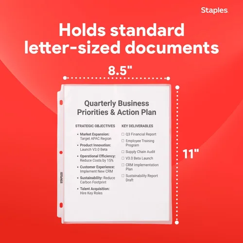 Miniatura 3 de Staples Protectores de hojas pesados, 8.5 x 11 pulgadas, protectores transparentes de 3 agujeros perforados, caja fuerte para archivos, paquete