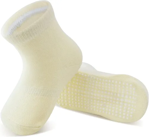 Miniatura 5 de Tenpluszero Calcetines de algodón antideslizantes para niños pequeños, calcetines de algodón con agarres para bebés, niños y niñas