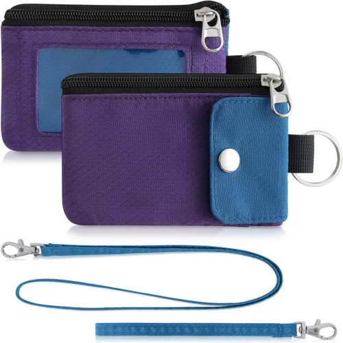 Miniatura 11 de Artpaxy Cartera minimalista para hombres y mujeres, llavero con bloqueo RFID, con cremallera, pequeña cartera con ventana de identificación, 2