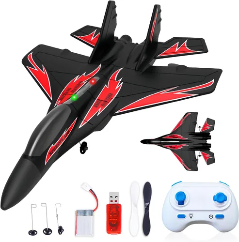 Aviones de control remoto de espuma QFCST RC, juguetes de combate con control remoto, avión de combate RC de 2 canales 2.4Ghz con luz, aviones de
