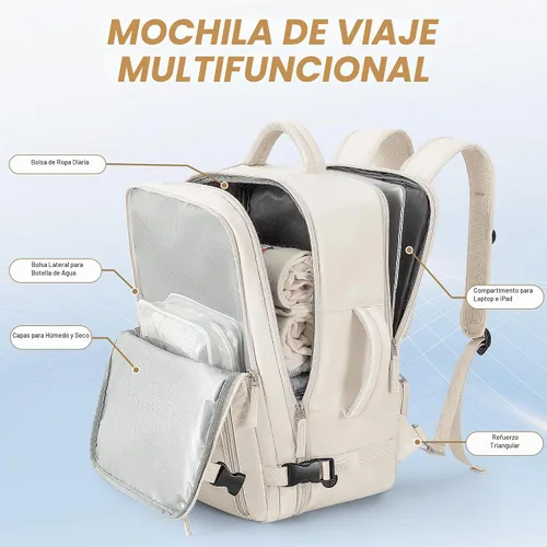 Miniatura 3 de Mochila de viaje Beraliy aprobada por aerolíneas para hombres y mujeres, Beige, Grande, Mochilas de viaje