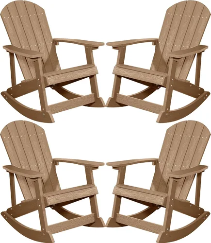 Miniatura 19 de YEFU Mecedora para exteriores, mecedora Adirondack, silla mecedora de patio con respaldo ancho, silla mecedora de gran tamaño con aspecto de madera