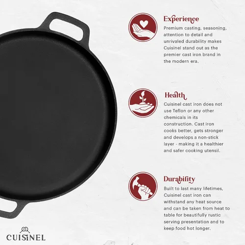 Miniatura 3 de Plancha redonda de hierro fundido – Sartén para crepas de 10.5 pulgadas + cubierta de mango de silicona – Comal pre-sazonado para sartén plana