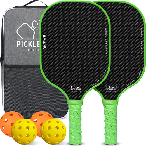 Miniatura 12 de BAGAIL Palas de pickleball aprobadas por USAPA, juego de pickleball de superficie de fibra de vidrio, raquetas ligeras con 4 bolas, 1 bolsa, Negro