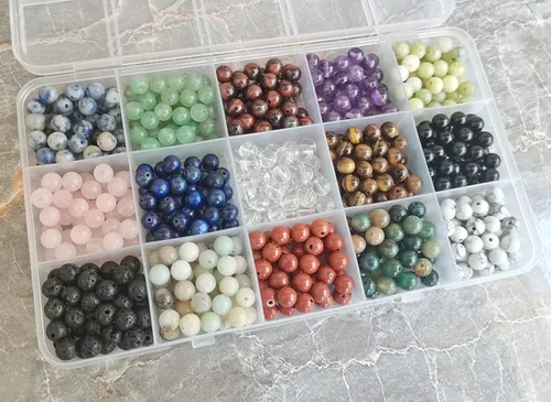 Miniatura 3 de 750 cuentas de piedra redonda natural real, cristales lisos, piedras preciosas sueltas, multicolor, mezcladas para hacer joyas, pulseras, collares