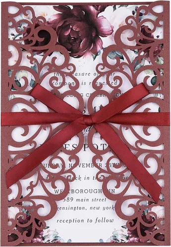 50 invitaciones de boda, invitaciones personalizadas cortadas con láser con sobres y tarjetas RSVP para quinceañera, despedida de soltera, baby