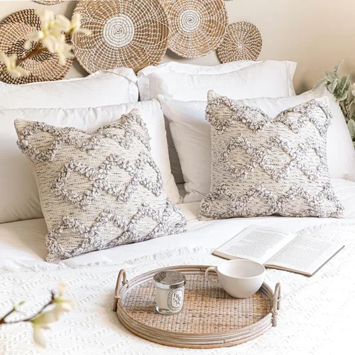 Miniatura 6 de BlissBlush Fundas de Almohada Decorativas Boho Beige Marrón 18X18, Funda de Almohada de Acento Bohemio, Funda de Almohada con Textura