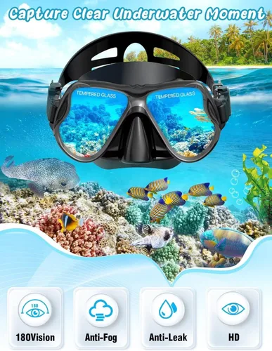 Miniatura 2 de Juego de Máscara y Aletas de Esnórquel, Equipo de Esnórquel para Adultos, Máscara de Esnórquel con Vista Panorámica Anti-Vaho, Aletas de Buceo