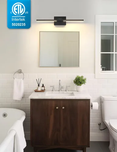 Miniatura 2 de NIORSUN Lámpara de baño moderna de 24 pulgadas, 24 W, 5CCT, regulable, luces LED negras sobre espejo, luces de tocador para baño, espejo de baño
