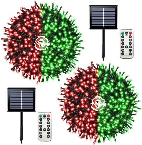 Miniatura 20 de JMEXSUSS 600 luces LED solares azules de Navidad, 206.7 pies, luces azules de Navidad al aire libre, impermeables, 8 modos de luz solar al aire