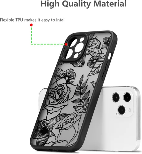 Miniatura 7 de XIZYO Funda para iPhone 14 Pro Max de 6.7 pulgadas, diseño de estampado floral con patrón de rosas delgadas para niñas y mujeres, translúcido mate