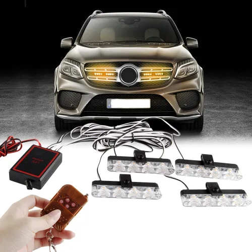 Sidaqi 4 en 1 12V Estrobo de Emergencia Advertencia Rejilla Luces de Precaución Luces de Flash Para Coche Camión DRL Ambulancia Luces de Policía