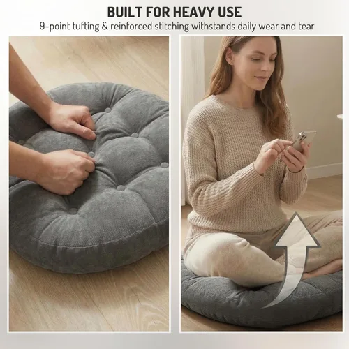 Miniatura 74 de Juego de 2 almohadas de suelo de meditación, almohadas cuadradas grandes para adultos, cojín de pana copetuda para sala de estar de tatami, gris, 22