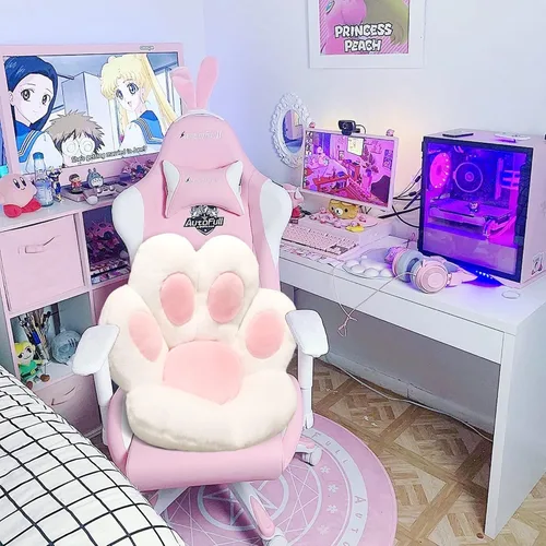 Miniatura 2 de ELFJOY Cojín de pata de gato, cómodos cojines de felpa para sillas de oficina, computadora, juegos, almohada de suelo suave y bonita para decoración