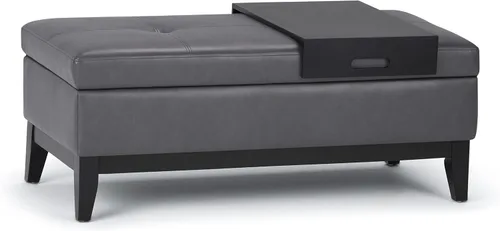 Miniatura 18 de SIMPLIHOME Oregon - Banco otomano de almacenamiento con bandeja, banco otomano rectangular de cuero vegano de 42 pulgadas de ancho, color marrón