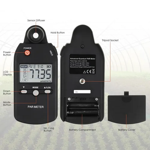Miniatura 6 de Medidor PAR para luces LED de crecimiento de alta precisión Sensor Quantum Medidor de luz Par Tester PPFD para medir la actividad fotosintética
