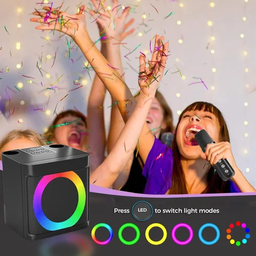 Miniatura 6 de Máquina de Karaoke para Niños y Adultos - Altavoz Bluetooth Portátil con 2 Micrófonos Inalámbricos, Máquina de Cantar para Fiestas en Casa, Regalos