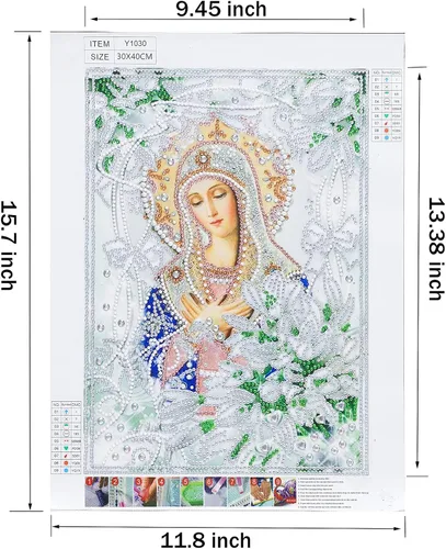 Miniatura 4 de FIVEDRX Kits de pintura de diamantes de imitación de Virgen María Religión 5D con forma especial para adultos, taladro parcial, pinturas