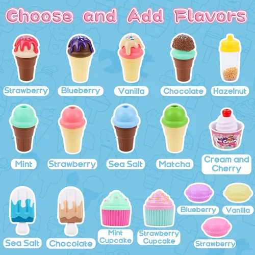 Miniatura 3 de Gifts2U Carrito de helado de juguete para niños, juego de 45 piezas de helado, tienda de juegos de simulación con carrito de almacenamiento