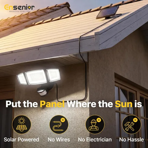 Miniatura 4 de Ensenior - Luz de seguridad solar con 5 modos de sensor de movimiento, 1800 lm, 270° de ángulo amplio, 3 cabezales de luces LED de inundación