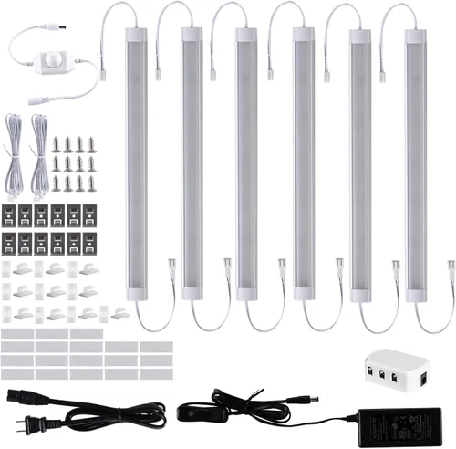 LABOREDUCER Enchufe de iluminación para debajo del gabinete, blanco frío, 6000 K, paquete de 6 luces LED de 11 pulgadas para debajo del gabinete,