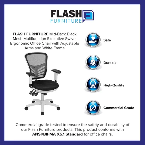 Miniatura 12 de Flash Furniture Nicholas Silla Giratoria de Respaldo Medio para Oficina y Videojuegos, Silla de Oficina Ergonómica de Malla con Soporte Lumbar Malla