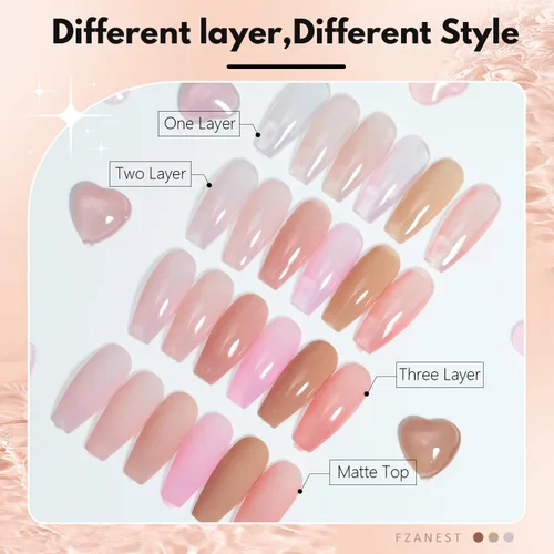 Miniatura 2 de FZANEST Juego de Esmalte de Uñas de Gel Transparente Rosa Desnudo, Kit de Esmalte de Uñas de Gel de 6 Colores, Rosa Natural Translúcido Lechoso, Kit
